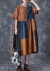 Vestido vintage de algodón con patchwork de mezclilla oversize y bloques de color